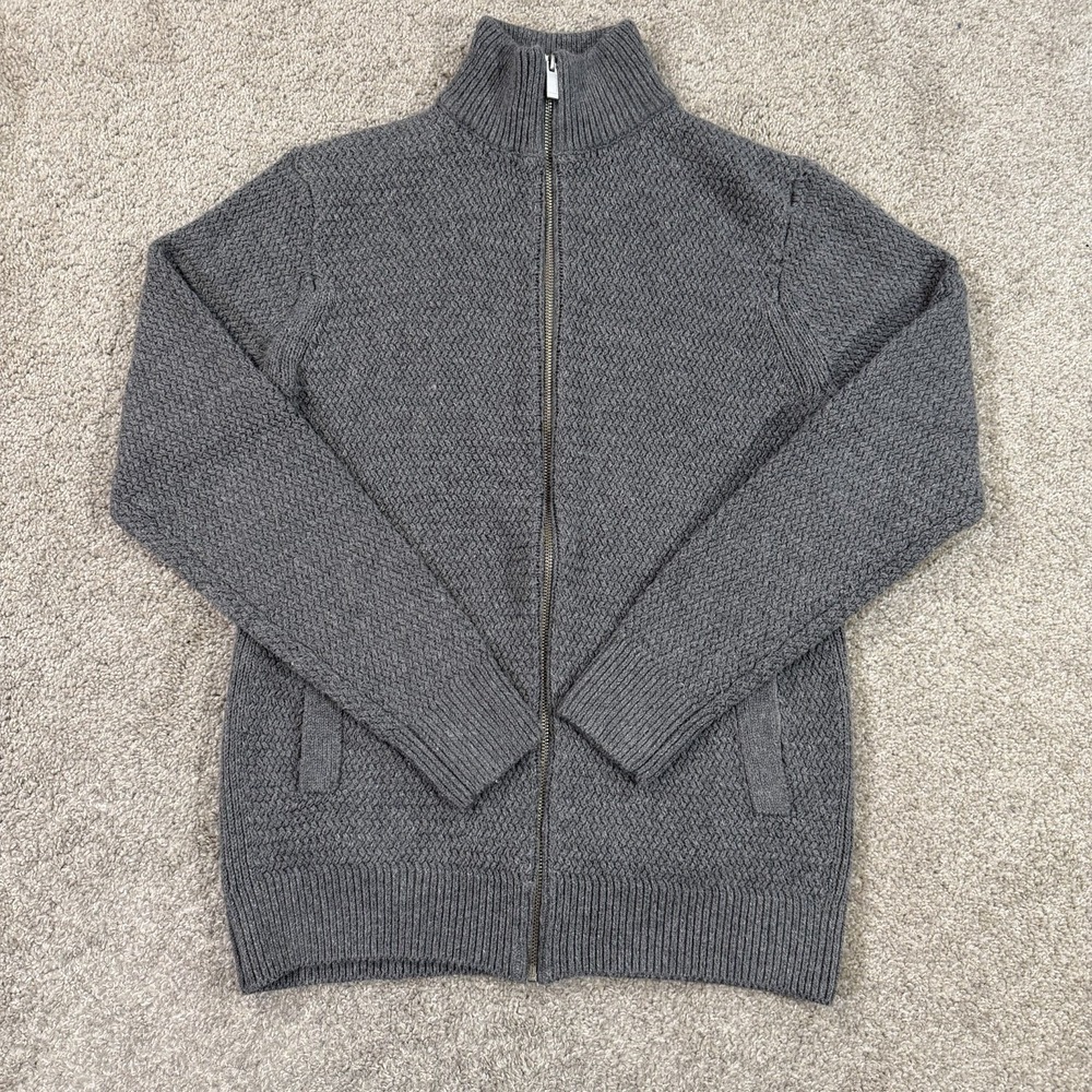 7Diamonds Full Zip Textured‎ Knit Sweater Size S Gray Soft Stretch Mock Neck